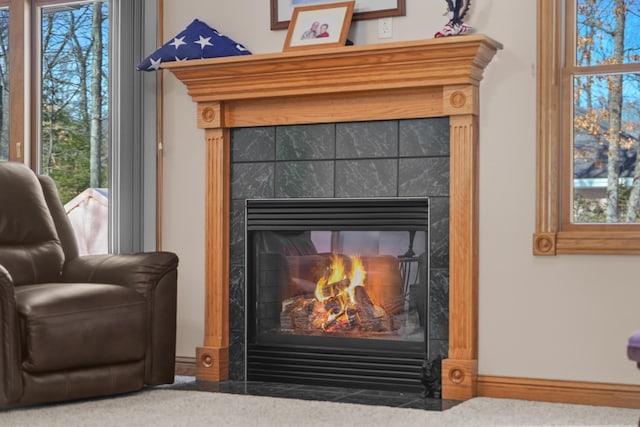 interior details with a fireplace