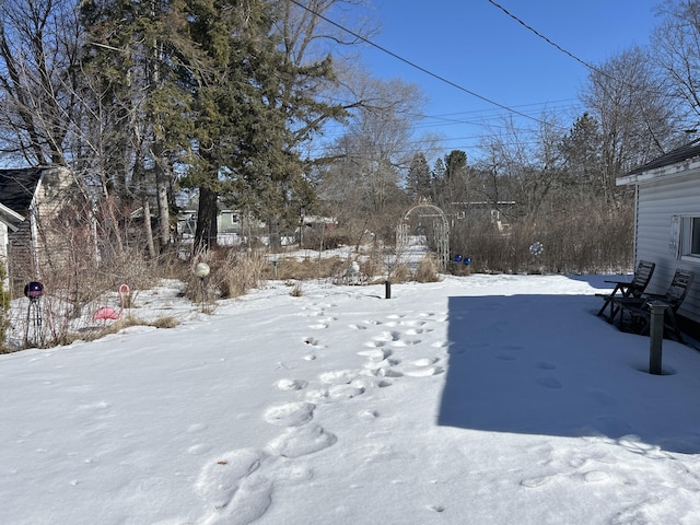 view of yard layered in snow