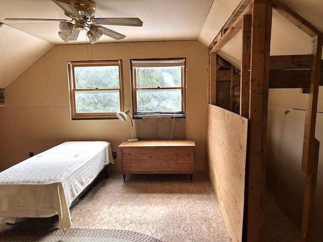 8610 Lincoln Bay Dr, Alpena, MI 49707 - bedroom with vaulted ceiling and a ceiling fan