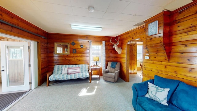 living room featuring carpet floors