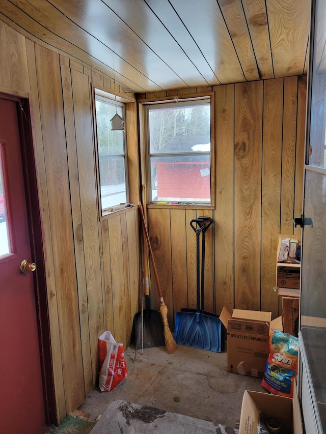 miscellaneous room with wood walls