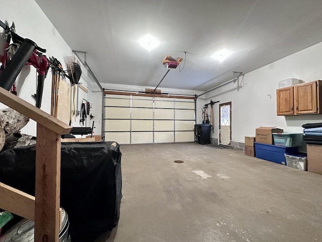 garage with a garage door opener