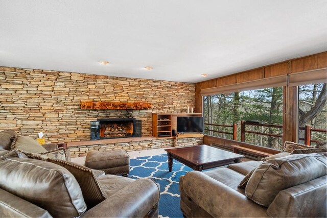 living room with a fireplace