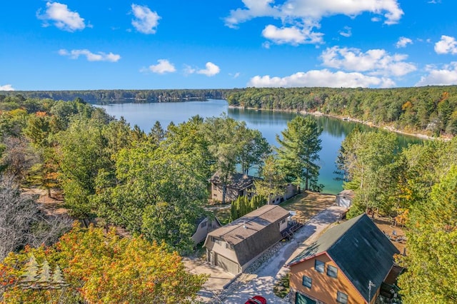 6122 Beach Rd, Johannesburg, MI 49751 - aerial view featuring a water view and a forest view