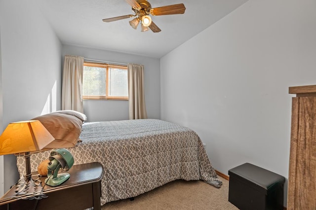 6122 Beach Rd, Johannesburg, MI 49751 - bedroom featuring carpet flooring, a ceiling fan, and lofted ceiling