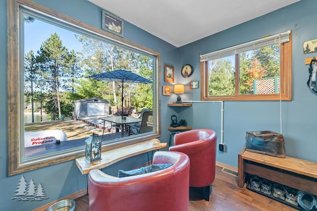 6122 Beach Rd, Johannesburg, MI 49751 - sitting room with a wealth of natural light, baseboards, visible vents, and wood finished floors