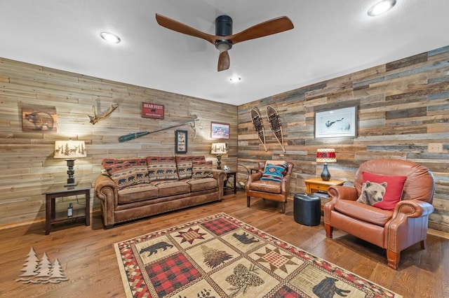 6122 Beach Rd, Johannesburg, MI 49751 - living room featuring wood-type flooring, recessed lighting, and a ceiling fan