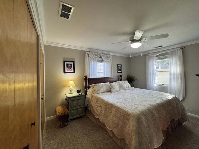 605 Sam-O-Set Blvd, Roscommon, MI 48653 - bedroom with carpet flooring, visible vents, multiple windows, and crown molding