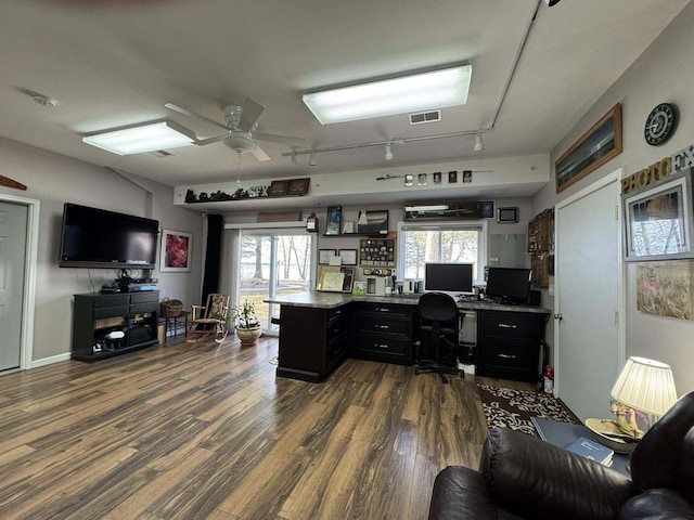 605 Sam-O-Set Blvd, Roscommon, MI 48653 - office area featuring a ceiling fan, dark wood-style flooring, plenty of natural light, and visible vents