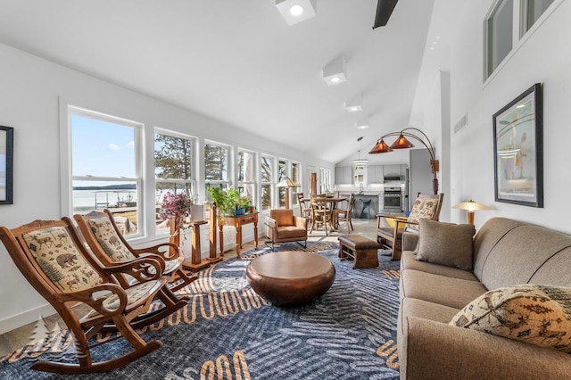 4565 Grant Dr, Lewiston, MI 49756 - living room featuring high vaulted ceiling, a wealth of natural light, and visible vents