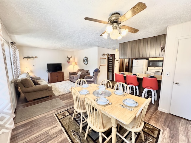 1570 E College Dr, Lewiston, MI 49756 - dining area with ceiling fan, a textured ceiling, and wood finished floors