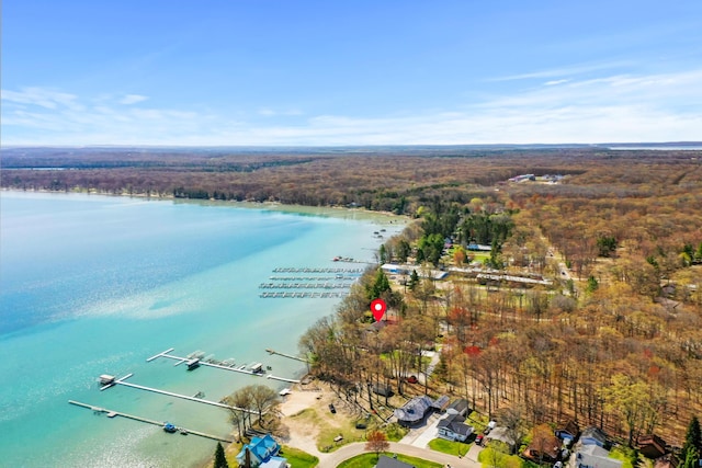 1384 W Higgins Lake Dr, Roscommon, MI 48653 - aerial overview of property's location with a forest and a nearby body of water