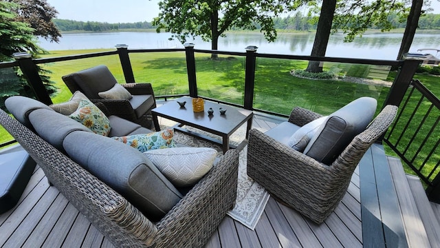 6150 Northpoint Dr, Saint Helen, MI 48656 - deck featuring a water view, an outdoor hangout area, and a yard