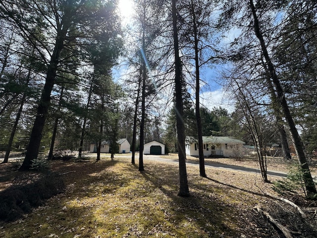 view of yard with a detached garage and an outdoor structure