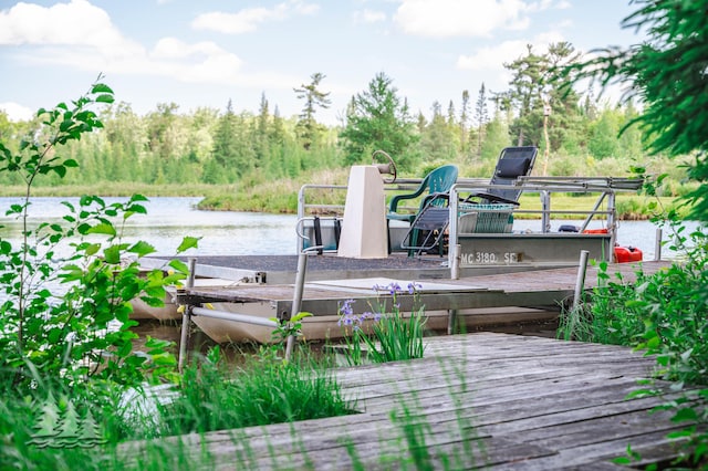 view of dock with a water view