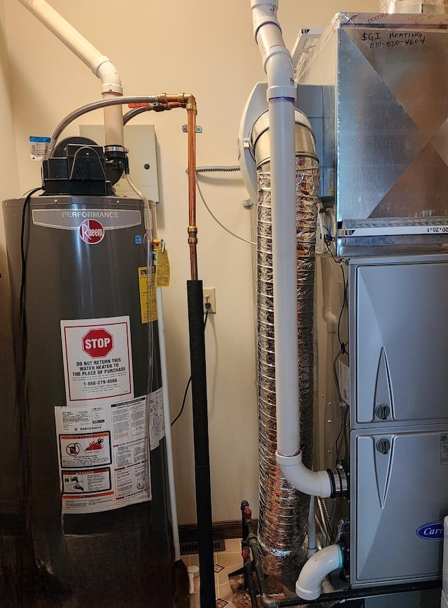 utilities featuring gas water heater and heating unit
