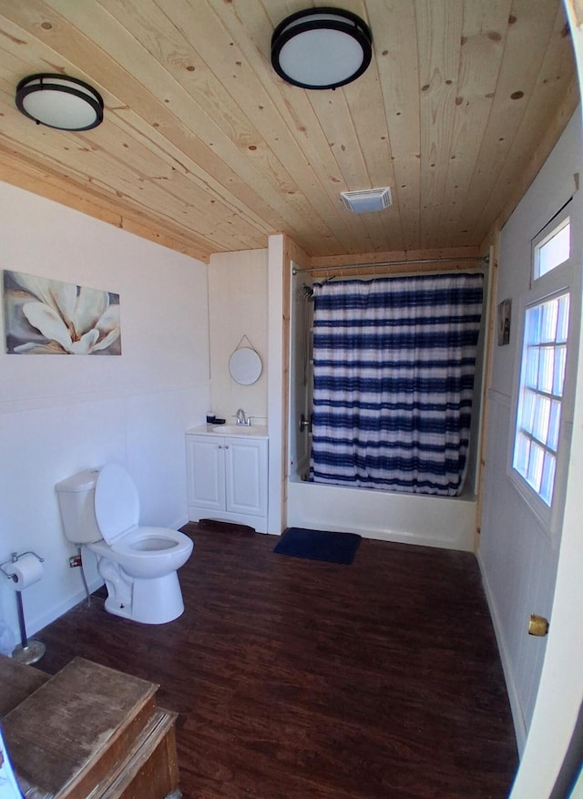 3468 W Nye Rd, Hessel, MI 49745 - bathroom with wood ceiling, toilet, wood finished floors, plenty of natural light, and a sink