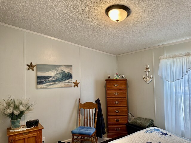 10525 Alpenhof Dr, Grayling, MI 49738 - bedroom featuring a textured ceiling and ornamental molding