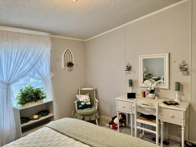 10525 Alpenhof Dr, Grayling, MI 49738 - bedroom with a textured ceiling, multiple windows, and crown molding