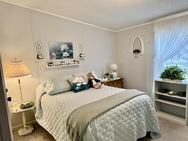 10525 Alpenhof Dr, Grayling, MI 49738 - carpeted bedroom with crown molding and a textured ceiling