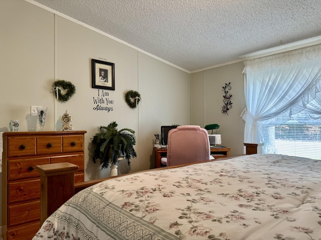 10525 Alpenhof Dr, Grayling, MI 49738 - bedroom with crown molding, a textured ceiling, and an office area