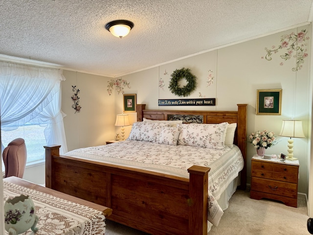10525 Alpenhof Dr, Grayling, MI 49738 - bedroom with crown molding, a textured ceiling, and carpet flooring