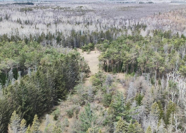 birds eye view of property with a wooded view