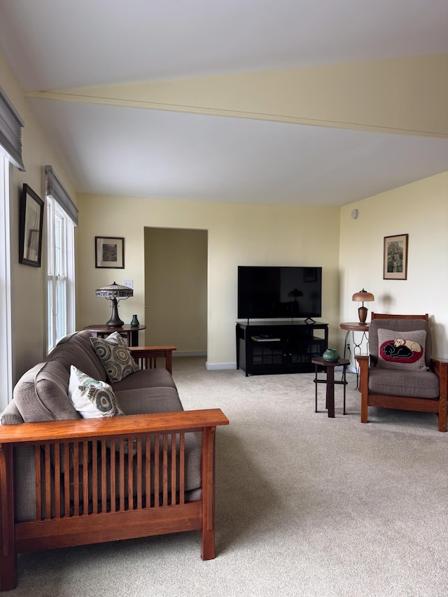 living area with carpet floors and baseboards
