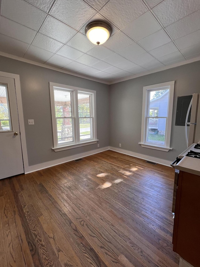 317 Pine Hill Ave, Cheboygan, MI 49721 - unfurnished dining area featuring healthy amount of natural light, dark wood finished floors, and baseboards