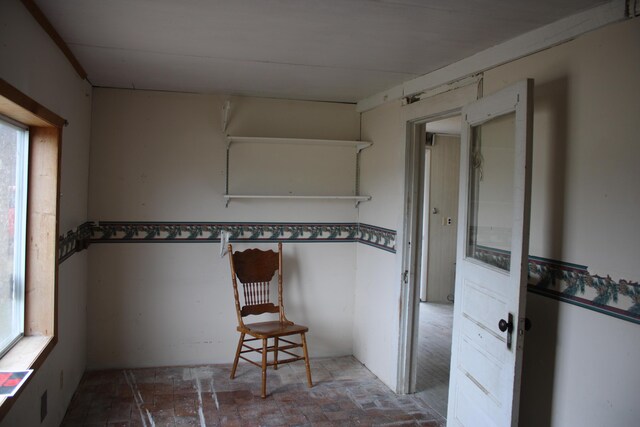 kitchen with brick floor
