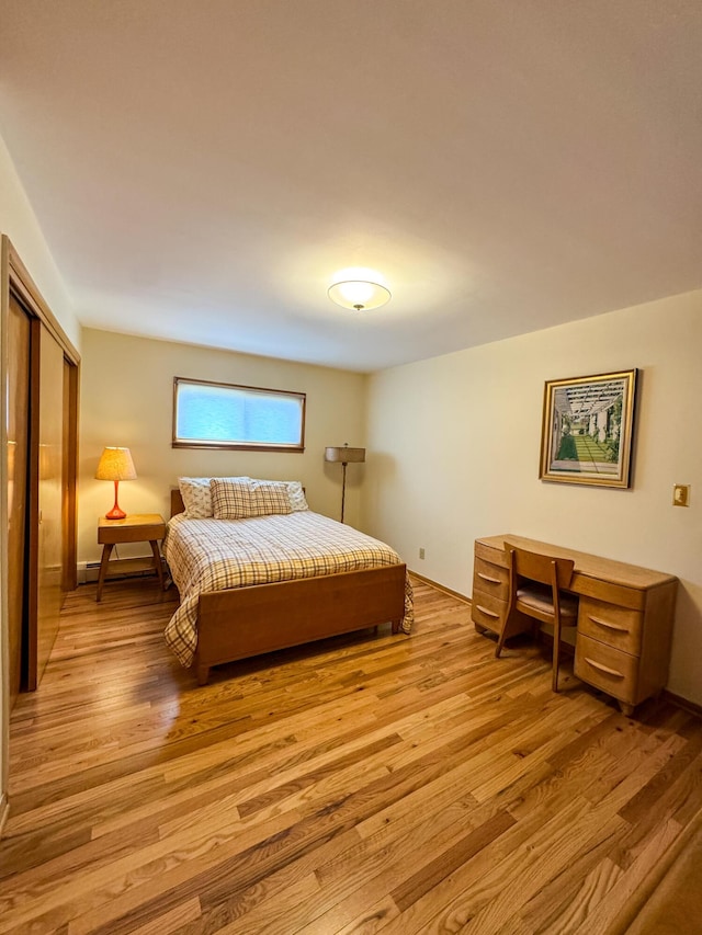 bedroom with a closet and light wood-type flooring