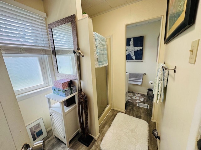 1106 Houghton View Dr, Houghton Lake, MI 48629 - full bathroom featuring a shower stall and wood finished floors