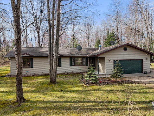 321 Greenleaf Dr, Houghton Lake, MI 48629 - view of front of property featuring concrete driveway, an attached garage, and a front lawn