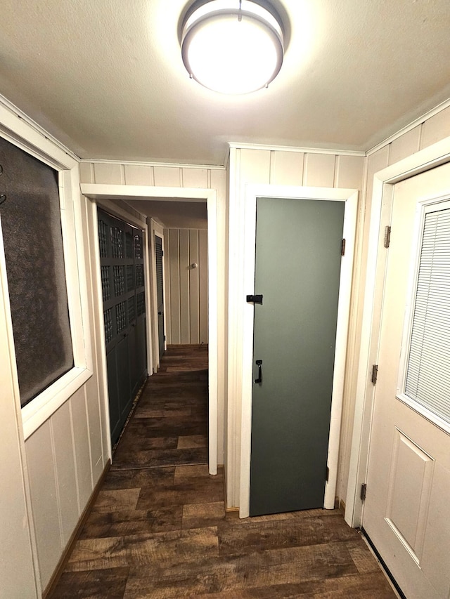 hallway featuring dark wood-type flooring