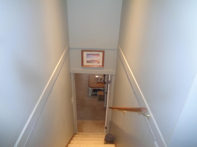stairs featuring carpet floors