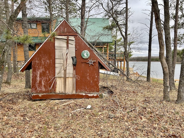 view of outdoor structure featuring a water view