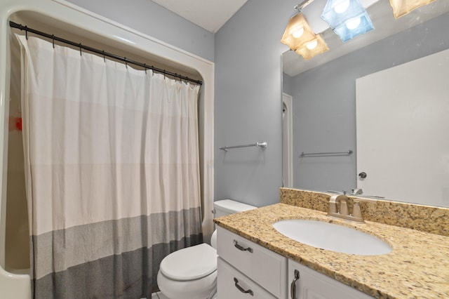 1406 Opal Lake Rd, Gaylord, MI 49735 - bathroom with toilet, vanity, and a shower with shower curtain