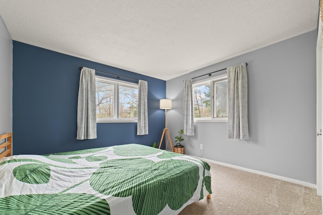 1406 Opal Lake Rd, Gaylord, MI 49735 - bedroom with carpet flooring, multiple windows, baseboards, and a textured ceiling
