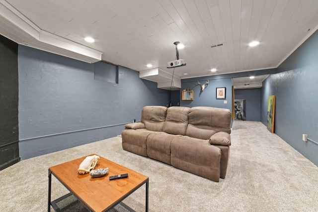1406 Opal Lake Rd, Gaylord, MI 49735 - carpeted home theater room featuring recessed lighting, a textured wall, and wood ceiling