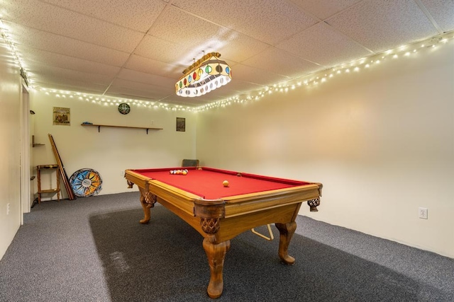 6075 W Edgar St, Pellston, MI 49769 - recreation room with carpet flooring, a drop ceiling, and pool table