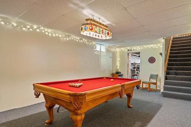 6075 W Edgar St, Pellston, MI 49769 - game room with a drop ceiling, carpet, and pool table