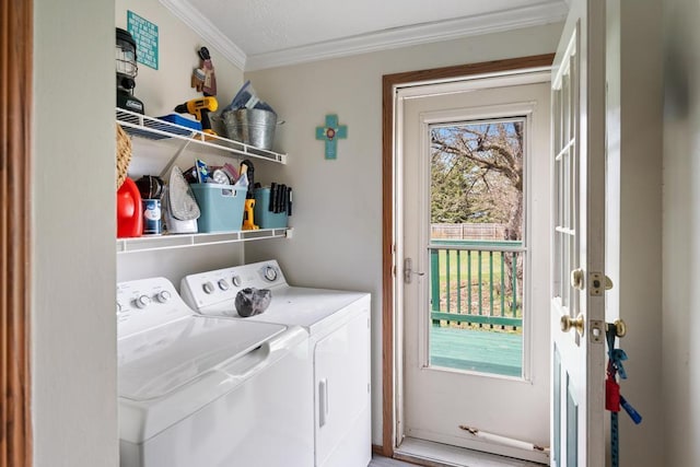 6075 W Edgar St, Pellston, MI 49769 - washroom featuring washer and clothes dryer and ornamental molding