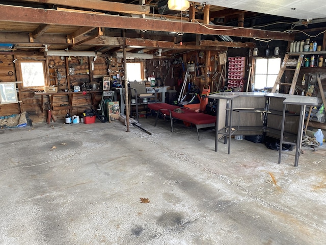 garage featuring a workshop area