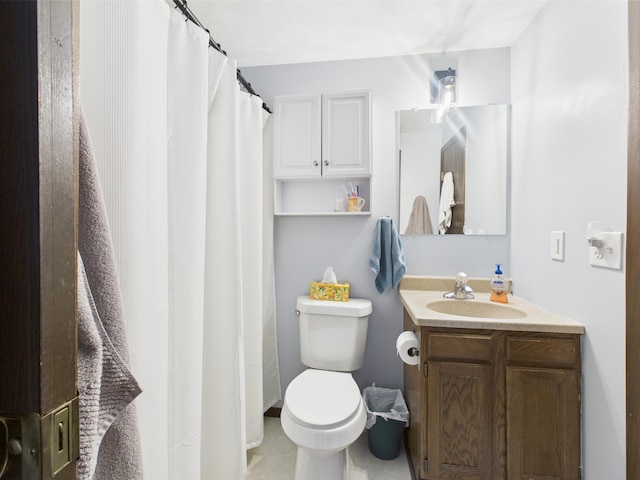 bathroom featuring toilet, tile patterned flooring, and vanity