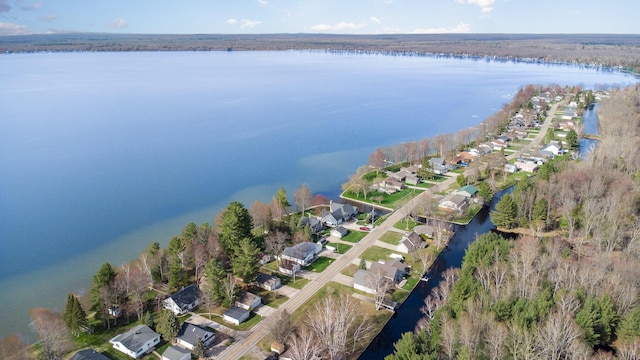 aerial view featuring a water view and a residential view