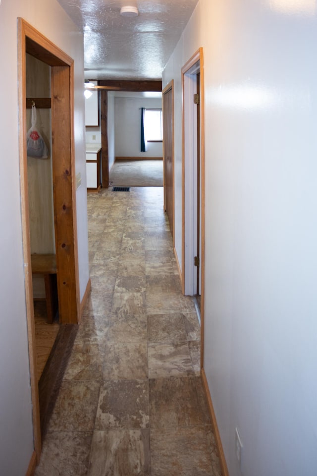 hall with baseboards and stone finish floor