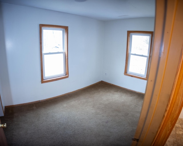 carpeted empty room featuring baseboards and a healthy amount of sunlight