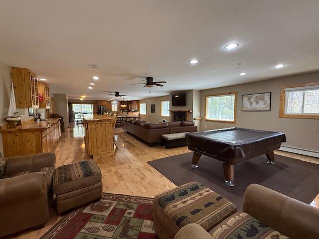 game room featuring recessed lighting, billiards, and a healthy amount of sunlight