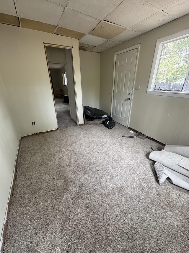 unfurnished room featuring baseboards, carpet, and a drop ceiling