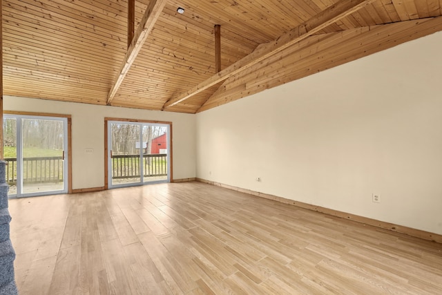 207 Cindy Ave, Roscommon, MI 48653 - spare room with beam ceiling, light wood-type flooring, healthy amount of natural light, wooden ceiling, and baseboards